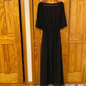 Black Mesh Cut Out Sleeve Maxi Dress / SIZE L /